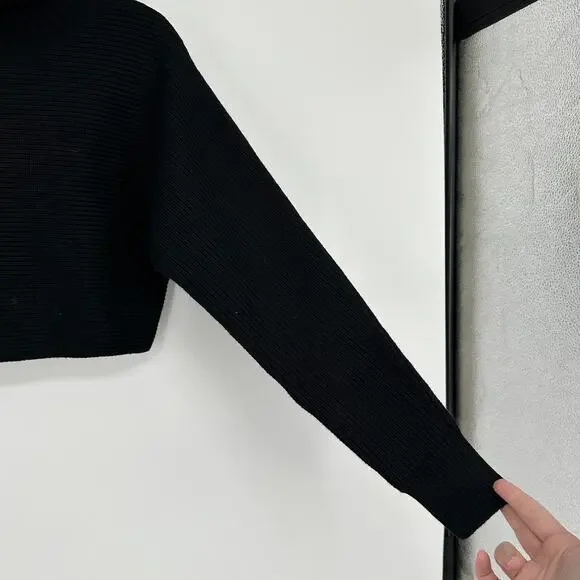 House of Harlow Black Cropped Ribbed Turtleneck Sweater Long Sleeve Womens Small - Picture 7 of 7